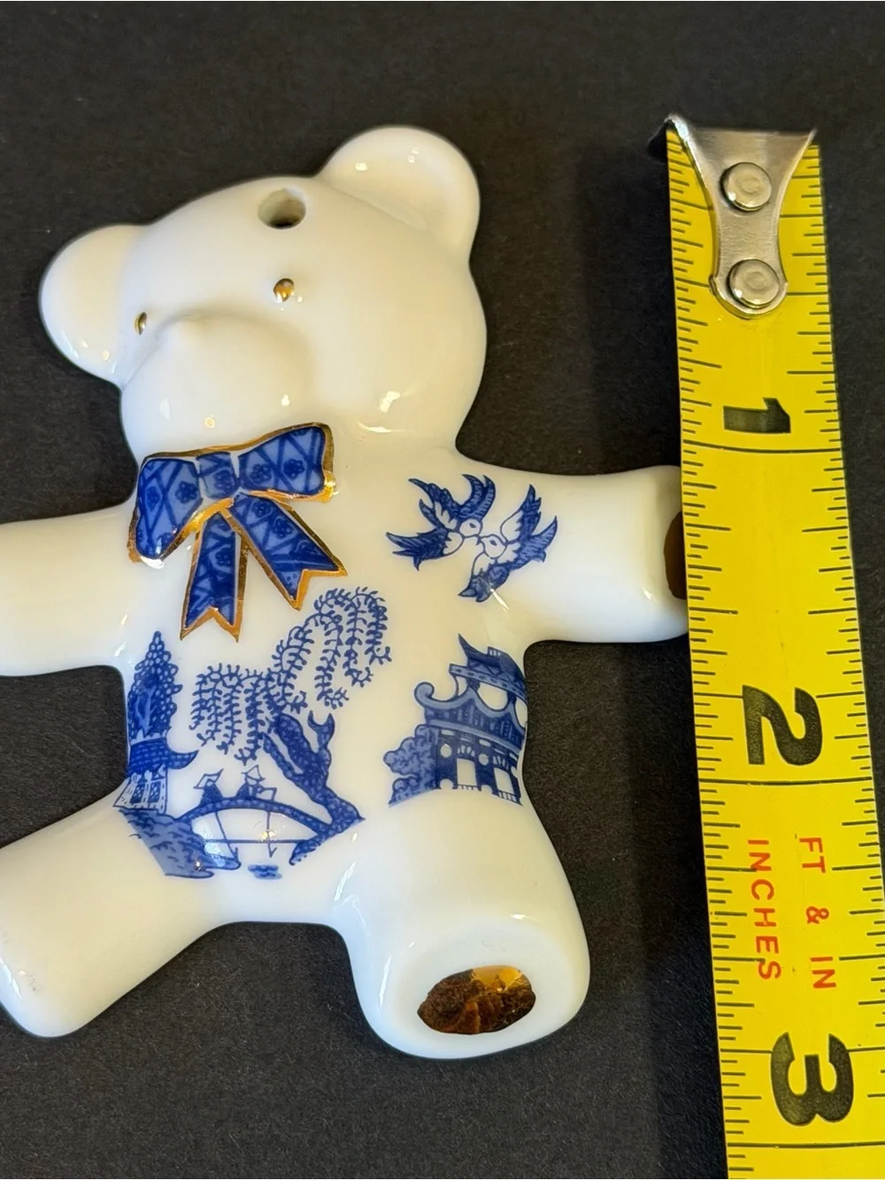 Paul Cardew Blue Teddy Bear Porcelain Ornament White Bow Tie Birds Pagoda Japan